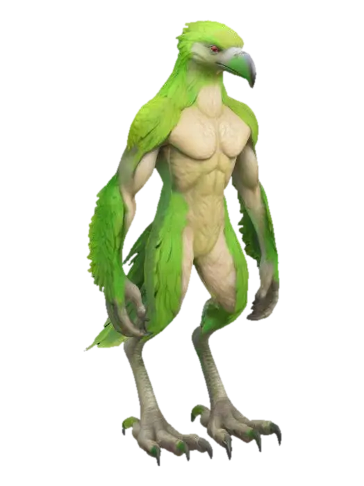 Avian character 3D model, vytvořený pomocí AI