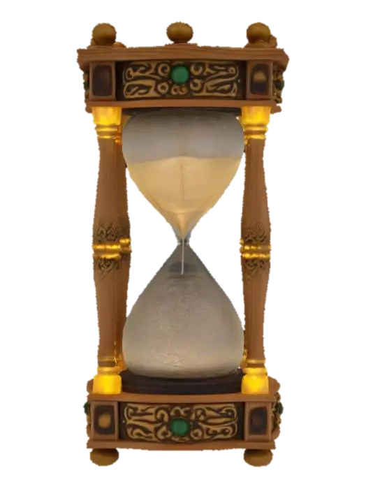 A mystic hourglass with a with ornaments decorated wooden frame - Time 3D model, vytvořený pomocí AI