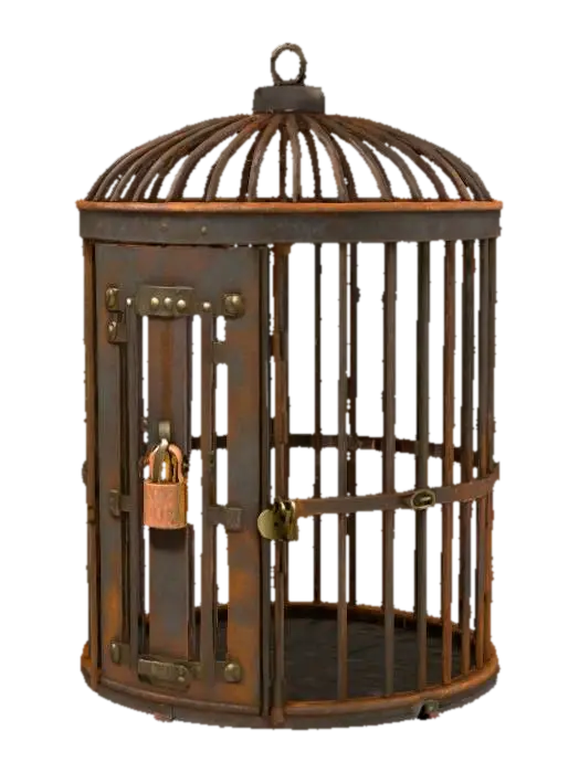 A cylinder shaped dungeon metal cage for humanoids, #PBR# 3D model, vytvořený pomocí AI