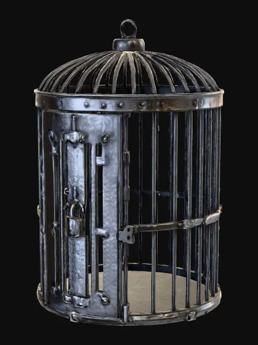 3D model for A cylinder shaped dungeon metal cage for humanoids, #PBR#