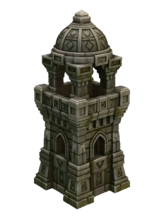 Stone Sentinel Tower 3D model, vytvořený pomocí AI