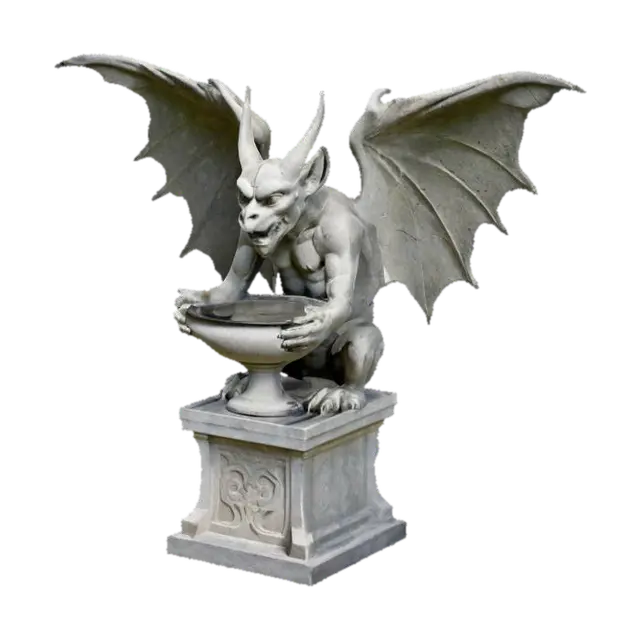 A stone statue of a gargoyle, standing on a podium, holding a brazier 3D model, vytvořený pomocí AI