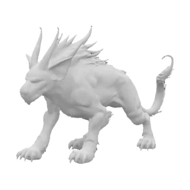 3D model for A quadroupedal canine like predator with gargoyle features. Base pose, realistic, wingless