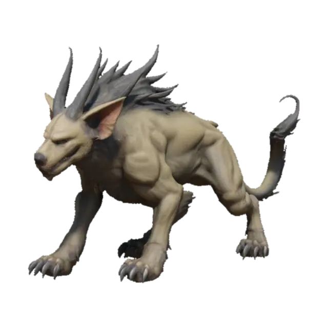 3D model for A quadroupedal canine like predator with gargoyle features. Base pose, realistic, wingless