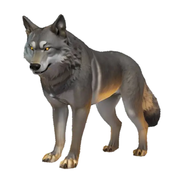 3D model for A big gray direwolf with a sturdy build. Stands straight, neutral pose