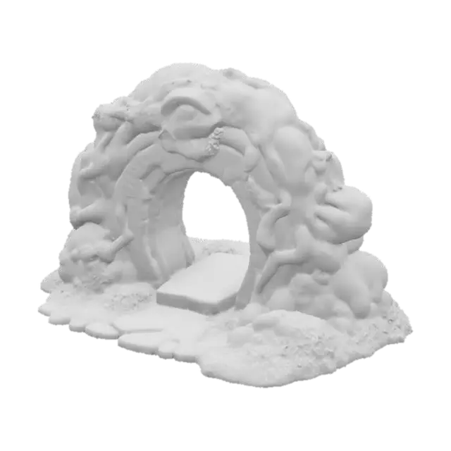 3D model for An old overgrown and mosscovered entrance to a dungeon. Sculpted from massive stone with a big carved eye over its entrance