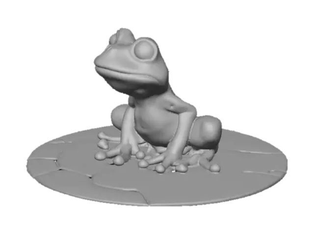 3D model for a whimsical frog sitting a lily pad in a pond