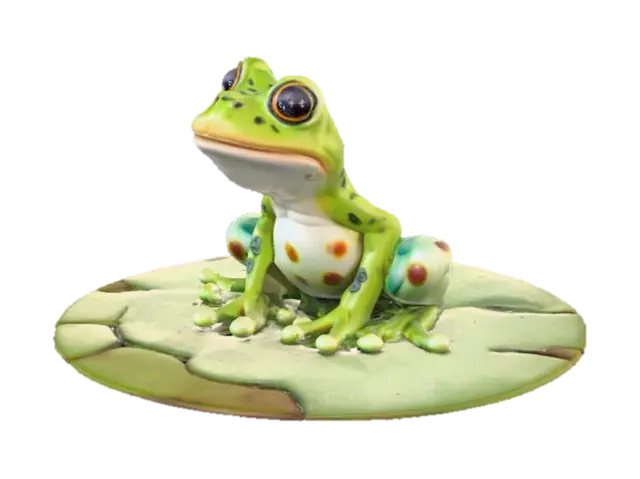 3D model for a whimsical frog sitting a lily pad in a pond