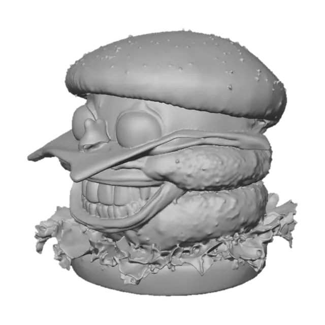 3D model for A hamburger that has a face with a large vicious grin