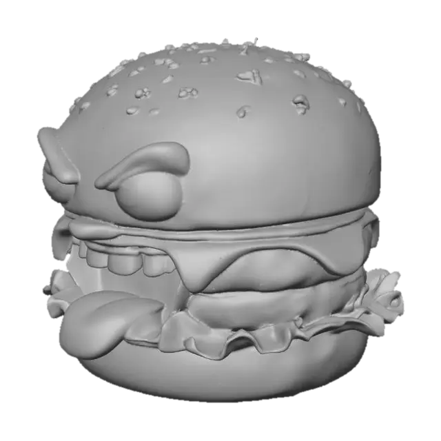 3D model for A hamburger that has a face with a large vicious grin