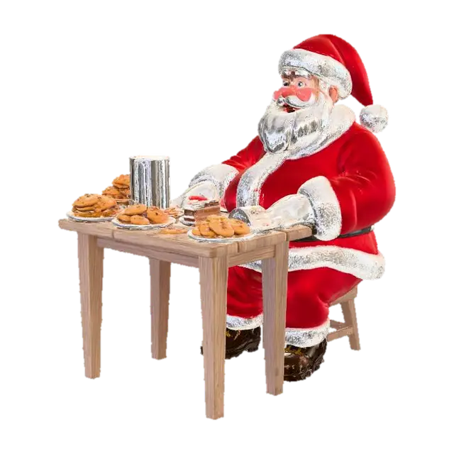 Santa sitting at a table eating lots of food to get fat, #Christmas2025# 3D model, vytvořený pomocí AI