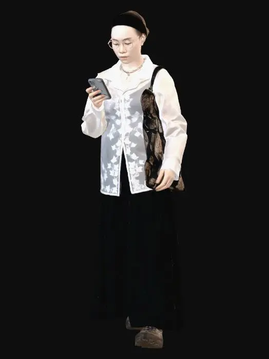 3D model for Butterfly Embroidered Sheer Shirt