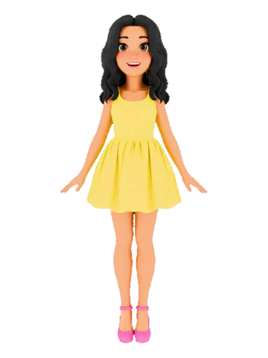 A light brown girl with black medium length hair, big brown Barbie eyes, a short… - Lightskin 3D model, vytvořený pomocí AI