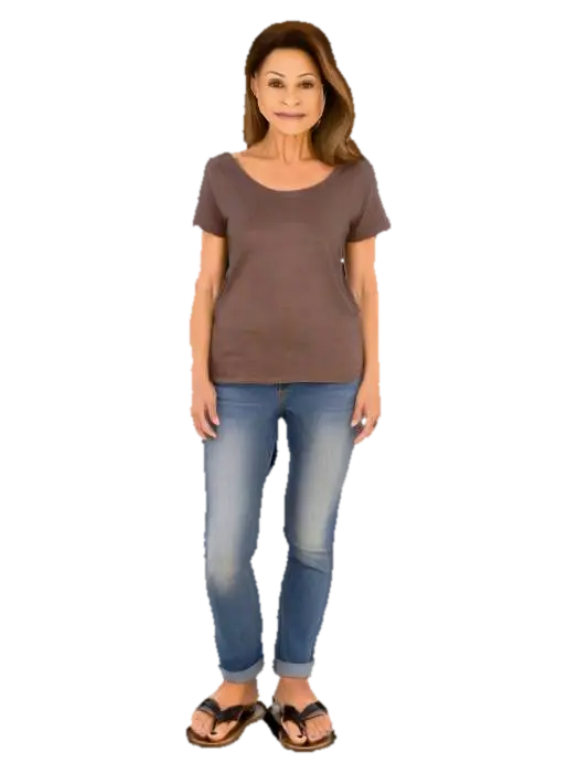 A light skin tall brown motherly woman with brown hair brown almond eyes wearing… - Lightskin 3D model, vytvořený pomocí AI