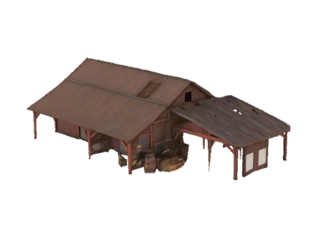 A wild west theme warehouse building - Wildwest 3D model, vytvořený pomocí AI