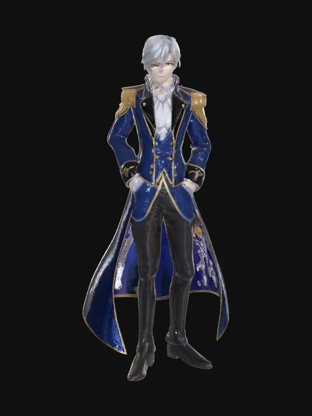3D model for generate a handsome anime male that is royal, wearing high quality looking outfit