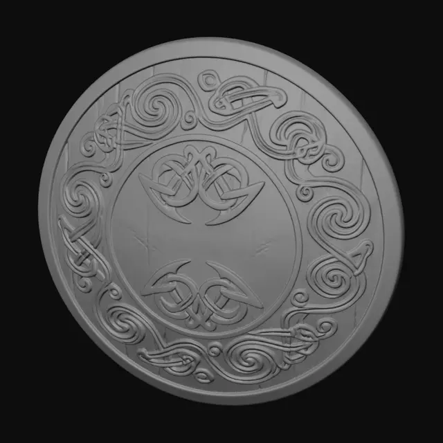 3D model for Norse shield covered in scroll work