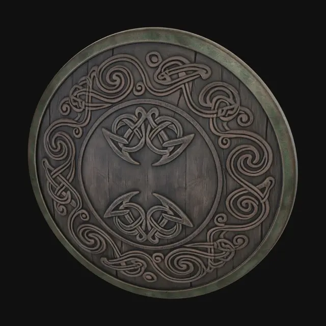3D model for Norse shield covered in scroll work