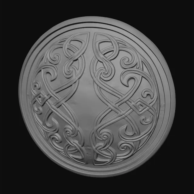 3D model for Norse shield covered in scroll work