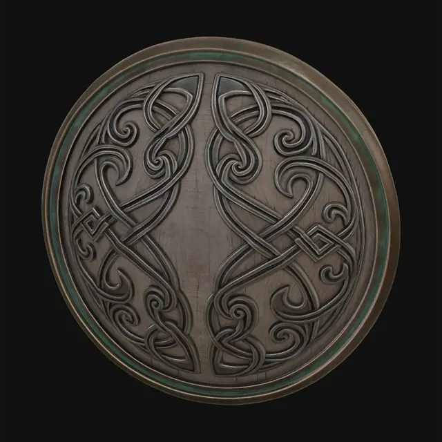 3D model for Norse shield covered in scroll work
