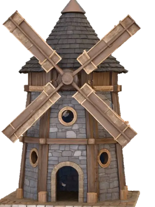 Dwarven Windmill 3D model, vytvořený pomocí AI