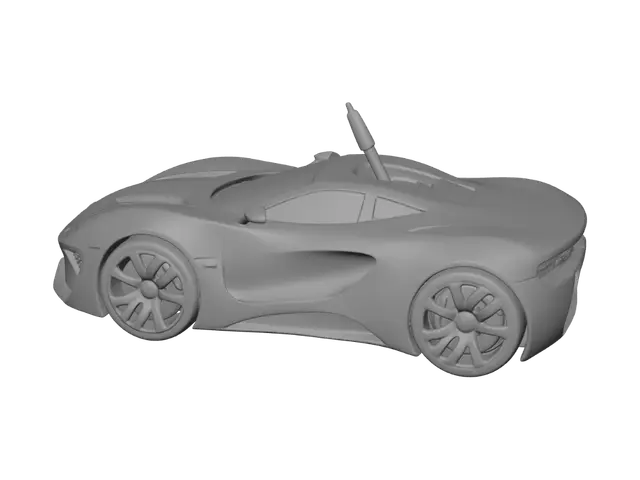 3D model for Create a functional 3D printable pen holder designed as a modern sports car. The entire body should resemble a realistic supercar with clean aerodynamic styling, smooth curves, detailed headlights, grille, hood vents, side mirrors, windows, and realistic wheel arches. The wheels should be integrated into the body as non-moving decorative elements for easy printing.

The roof of the car should be replaced with a large open cylindrical pen holder compartment capable of holding 8–12 pens, pencils, markers, scissors, rulers, and styluses. The compartment should be 85 mm deep with an inner diameter of approximately 75 mm. Blend the holder naturally into the car roof while preserving the appearance of the vehicle.

The body should have realistic front and rear bumpers, sculpted doors, side air i