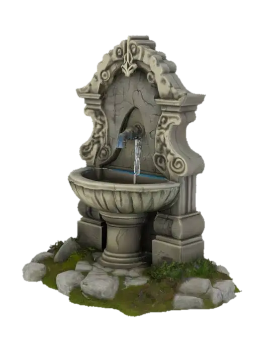 A medieval water fountain that can be used as a 25mm terrain piece in a game of… 3D model, vytvořený pomocí AI
