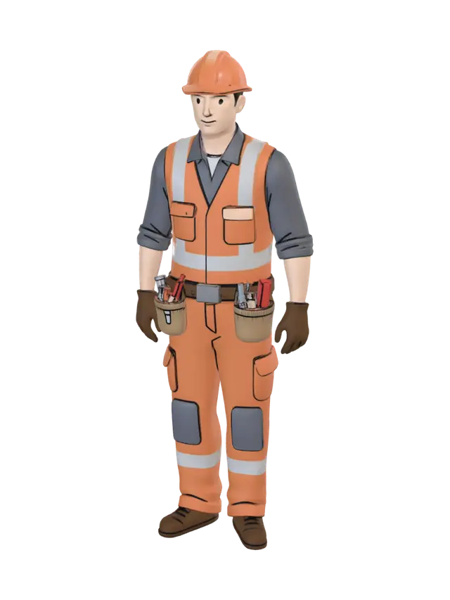 3D model for Construction Worker in Orange Safety Gear