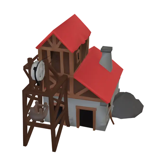 3D model for low poly medieval fantasy rts like human faction miners camp building
no background roof is red simple textures single building simple materials
No Ground