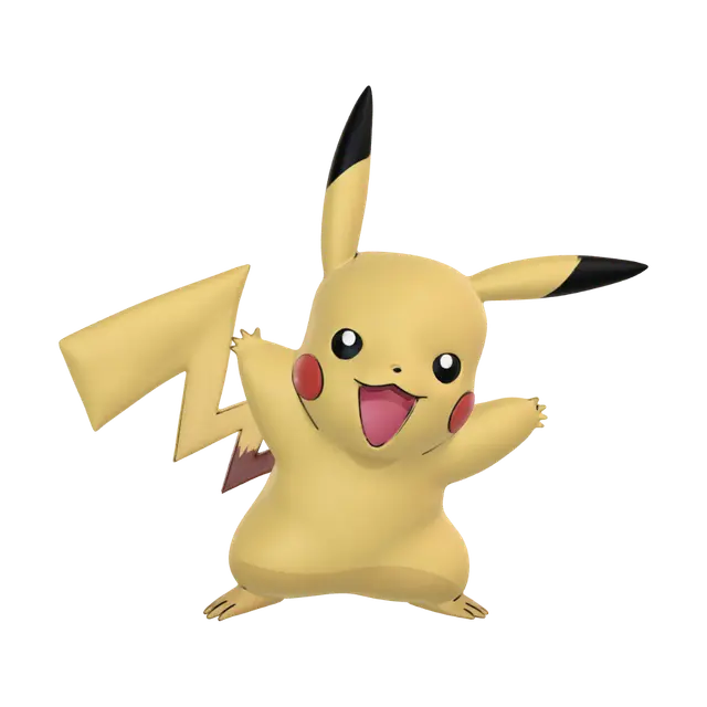 Joyful Pikachu 3D model, vytvořený pomocí AI