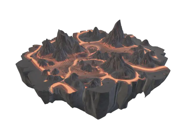 3D model for Create a large fantasy elemental floating island terrain for a Roblox RPG survival game.

Only create the terrain, no buildings, no portals, no characters, no objects.

The island should have an irregular natural shape with a large flat playable area in the center, surrounded by rocky cliffs, mountains, and floating stone formations.

Style:

* Epic fantasy anime RPG
* Elemental magic atmosphere
* Ancient mysterious world

Terrain details:

* Dark volcanic rocks mixed with natural earth
* Cracks and rock formations
* Different heights and landscapes
* Floating rocks below the island
* Natural paths and open areas for future structures

Game-ready 3D terrain, optimized for Roblox scale, clean topology, no extra decorations. Create only the island landscape.