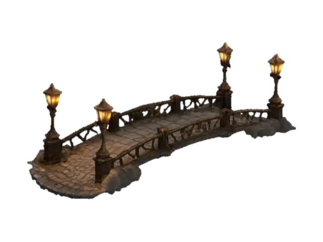 Extremely Detailed, steamunk cobble road with at both sides a railing and… - Cobblestone 3D model, vytvořený pomocí AI