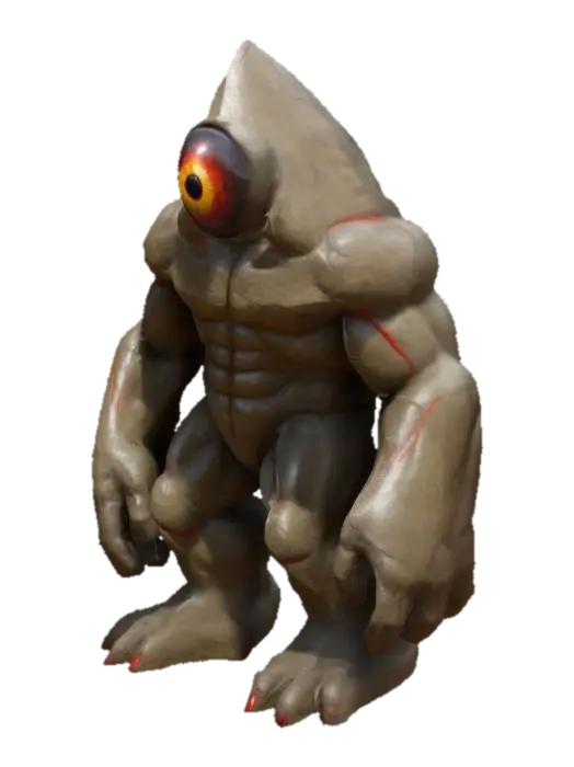 The object has a extremely muscular, humanoid form. It has a triangular Head with… - Triangle 3D model, vytvořený pomocí AI