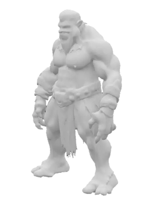 3D model for Create a highly detailed, ultra-realistic, smooth, anthropomorphic creature with an ultra muscular, warrior-like physique and broad shoulders 400 cm. The creature should be adorned with loincloth leather and gems that accentuates its already impressive physique, he creatures face should be expressive, with a fierce determination in its eyes. Extreme steampunk style. Full Body, a-pose. Super high quality, especial on the inside of the legs and arms. No loose parts.
