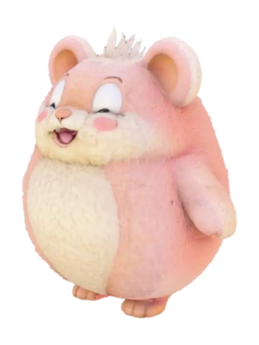 3D model for A textured, cartoon-style, extra large, extra fat anthropomorphic animal character with a spherical shape. The character displays typical wooly, furry and fluffy features such as lush fur, animal-like ears and tail, extra large bulbous, bulging eyes, and a cute nose. Despite the character's size, they exude a warm, friendly aura, inviting viewers into their world, their demeanor expresses joy and contentment.