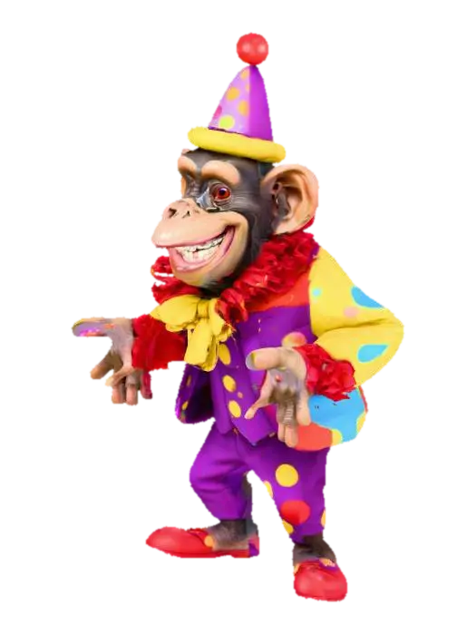 Carricature of a 3d, pixar style chimpanzee with eggarerated facial features a a… 3D model, vytvořený pomocí AI