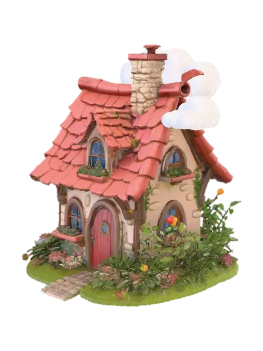Whimsical Cottage - Charming 3D model, vytvořený pomocí AI
