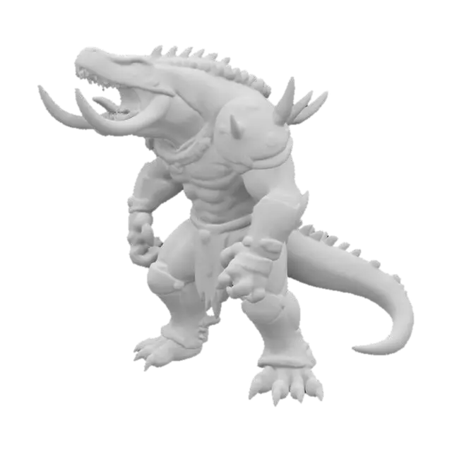 3D model for Fantasy, Create a Highly Detailed, Ultra Realistic, antropomorphic fusion between an ultra muscular T-Rex and a mammoth with a shiny mandelorian-like armour, Full Body, Symmetrical Body, Battle Pose,
