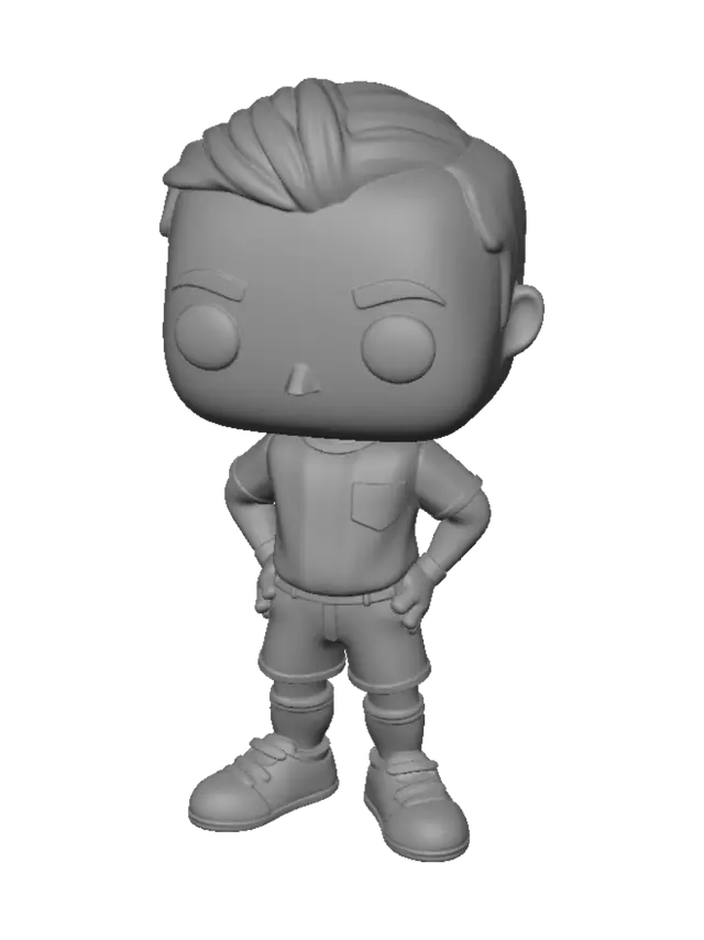 3D model for Funko pop soccer referee, wearing a white and white striped referee shirt