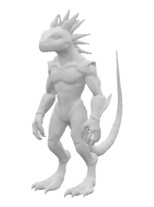 3D model for fantasy alien lizard like cybernetic sci-fi armoured advanced lizard species with frills and spikes game model character asset 