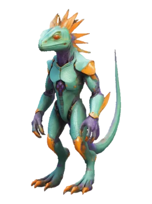 3D model for fantasy alien lizard like cybernetic sci-fi armoured advanced lizard species with frills and spikes game model character asset 