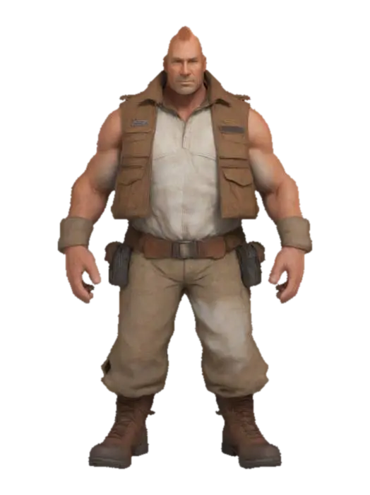 Roger Truegust is a 47 year old male human ranger. He has cropped, wavy, auburn hair… 3D model, vytvořený pomocí AI