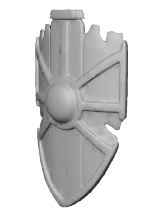 3D model for wooden shield with metal rim partially broken