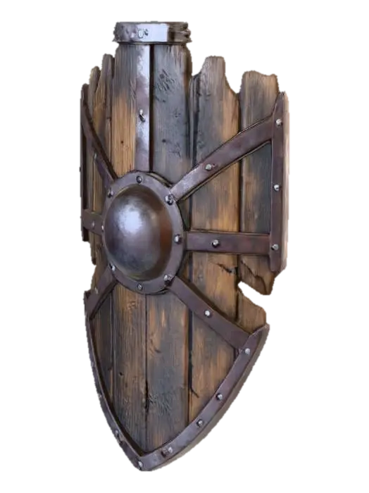 3D model for wooden shield with metal rim partially broken