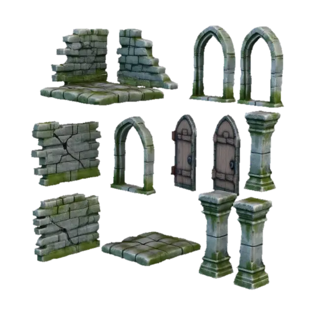 Create a realistic procedural medieval dungeon kit. Include modular elements such as stone… - Environment 的 AI 生成 3D 模型