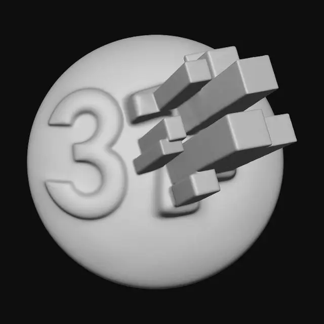 3D model for A celestial sphere, shimmering with opalescent digital data streams, subtly forming a stylized '3' on its surface. From its core, geometric crystalline shapes emerge and solidify, representing ideas transforming into tangible 3D models. The surface is smooth, with an ethereal glow of evolving color from deep blues to warm oranges, embodying imagination brought to life and radiating the warmth of creation.