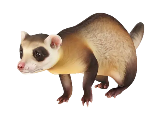 A realistic ferret standing on four legs,Symmetrical, Highly Detailed 3D model, vytvořený pomocí AI