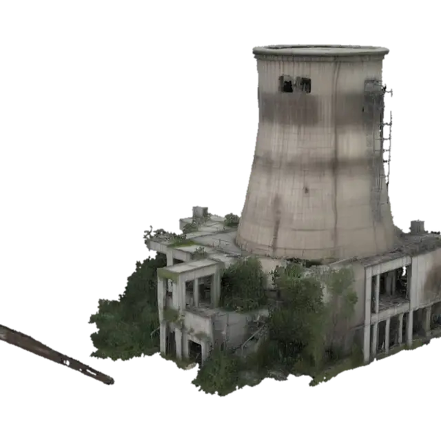 Ruined nuclear power plant,Ultra realistic,High detailed 3D model, vytvořený pomocí AI