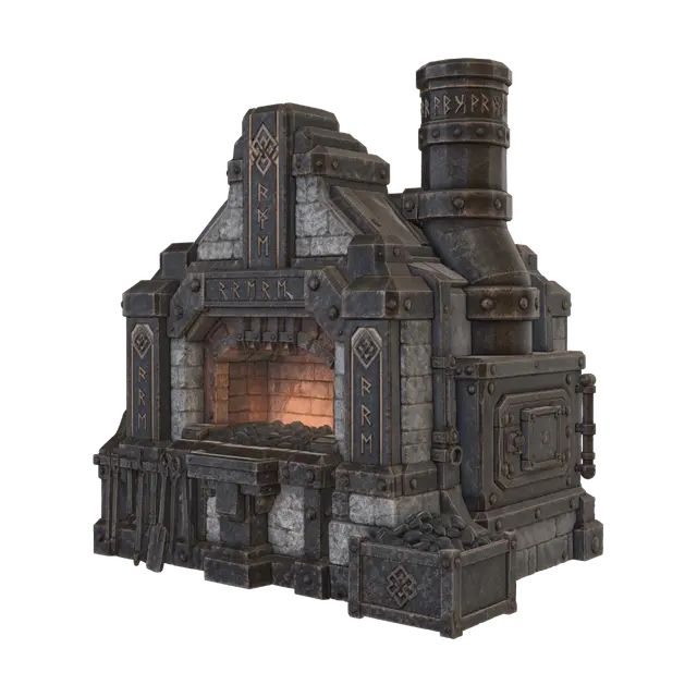 Runeforge Hearth - Fantasyworld 3D model, vytvořený pomocí AI