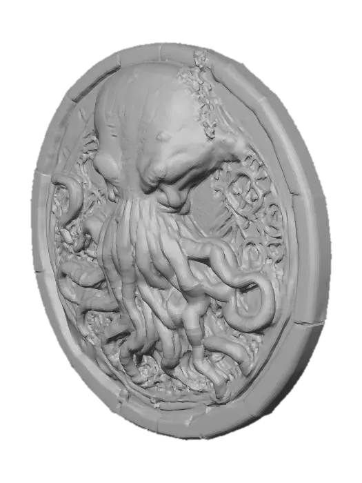 3D model for großes altes Stein Relief  auf Wand nach Motiven von H.P.Lovecrafts Cthuluh Mythos 